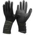 NMSAFETY light black nylon coated black PU gloves with extra long cuff
